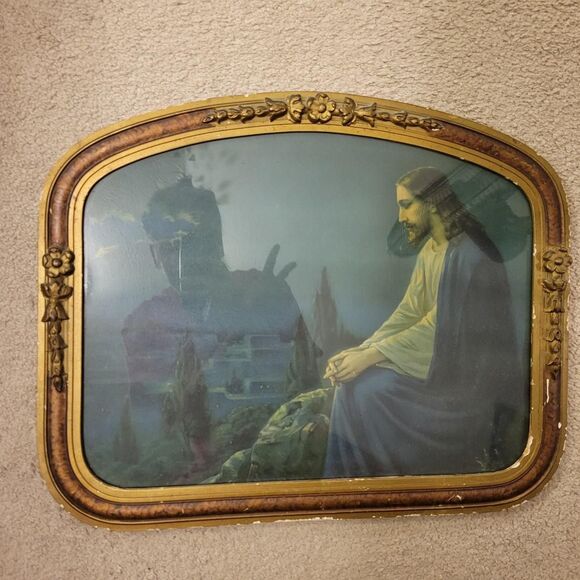 Source Unknown Other - vintage Josef Untersberger lithograph "Jesus in the Garden of Gethsemane"21x17in